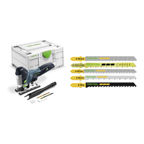 Set Festool Akku-Pendelstichsäge PSC 420 EB-Basic CARVEX Solo-Version + Stichsägeblatt-set STS-Sort/25 W