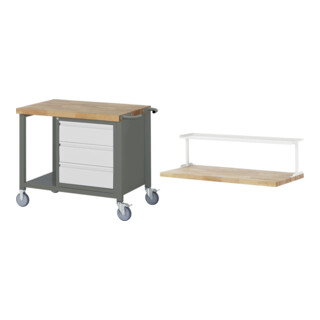 Set STIER Fahrbare Werkbank Premium mit 3 Schubladen BxTxH 1000x700x880mm +...