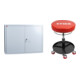 STIER Werkzeugschrank grau, innen 1 Boden, HxBxT mm 600x800x300 mm + STIER Arbeits-Sitz für Werkstatt-1