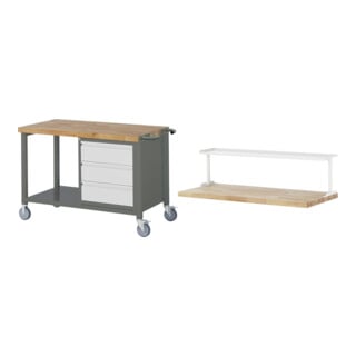 Set STIER Fahrbare Werkbank Premium mit 3 Schubladen BxTxH 1250x700x880mm +...