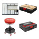 Set STIER Werkstatteinrichtung Basic 4-teilig mit Lochwand und Multiplex-Arbeitsplatte BxTxH 2955x460x2000mm + Systainer³ I Black Edition + Systainer® T-LOC MFT BLACK-Edition + Arbeits-Sitz für Werkstatt-1