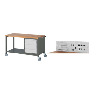 Set STIER Fahrbare Werkbank Premium mit 3 Schubladen BxTxH 1500x700x880 mm +...