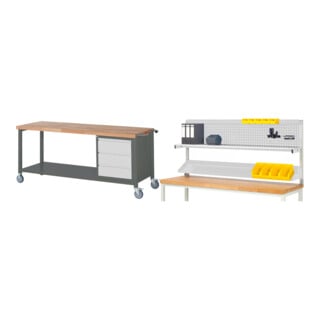 Set STIER Fahrbare Werkbank Premium mit 3 Schubladen BxTxH 2000x700x880 mm +...