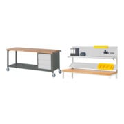 Set STIER Fahrbare Werkbank Premium mit 3 Schubladen BxTxH 2000x700x880 mm +...