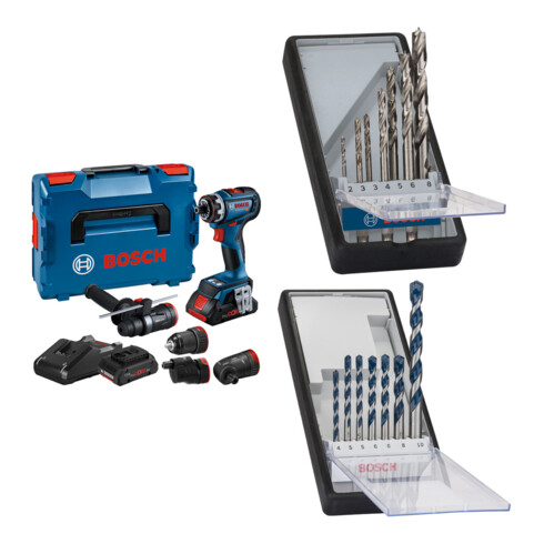 Set Bosch Akku-Bohrschrauber GSR 18V-90 FC + 7tlg. Robust Line Holzspiralbohrer-Set + 7tlg. Robust Line Betonbohrer-Set
