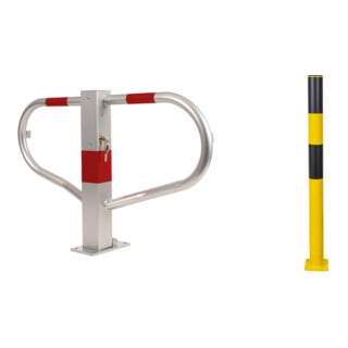 Set STIER Parkbügel umlegbar mit Zylinderschloss HxBxT 512x775x190mm + Rammschutz-Poller Ø 90 mm x 1200 mm inkl. Montage-Set