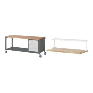 Set STIER Fahrbare Werkbank Premium mit 3 Schubladen BxTxH 2000x700x880 mm +...
