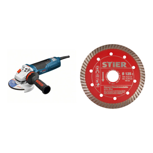 Set Bosch GWS 19-125 CIE + STIER Diamant-Trennscheibe 125 mm Feinsteinzeug