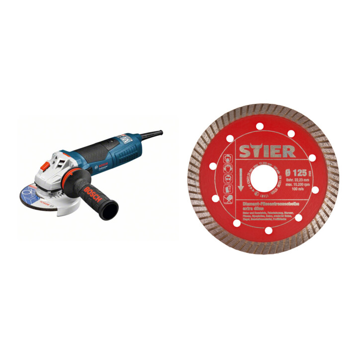 Set Bosch GWS 19-125 CIE + STIER Diamant-Trennscheibe 125 mm Feinsteinzeug