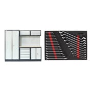 Set STIER Werkstatteinrichtung Basic 3-teilig mit Lochwand und Multiplex-Arbeitsplatte BxTxH 2275x460x2000mm + Ringmaul- & Doppelringschlüsse-Satz 27-teilig in Weichschaumeinlage (EVA)