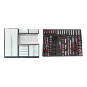 Set STIER Werkstatteinrichtung Basic 3-teilig mit Lochwand und Multiplex-Arbeitsplatte BxTxH 2275x460x2000mm + Steckschlüssel-Satz 1/4'' 3/8'' 1/2'' 179-teilig in Weichschaumeinlage (EVA)