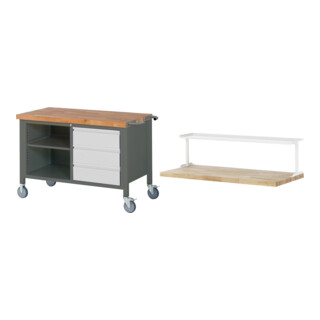 Set STIER Fahrbare Werkbank Premium mit 3 Schubladen und einem offenen Fach...