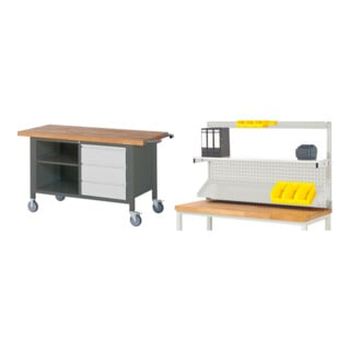Set STIER Fahrbare Werkbank Premium mit 3 Schubladen und einem offenen Fach...