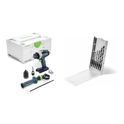 Set Festool Akku-Bohrschrauber TDC 18/4 I-Basic QUADRIVE + Bohrerkassette BKS SYS3 D3-10 CE/W