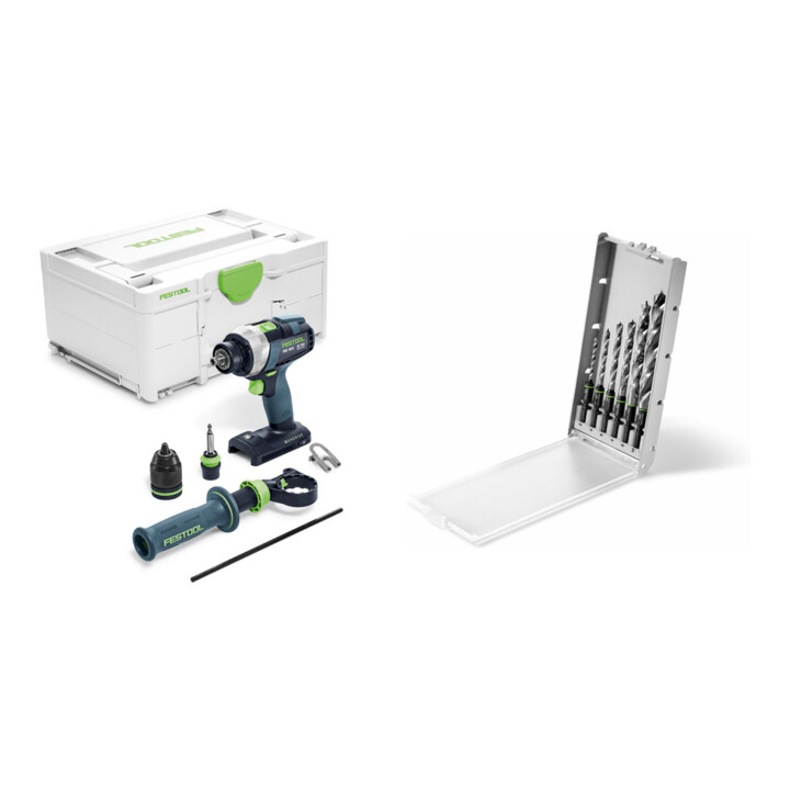 Set Festool Akku-Bohrschrauber TDC 18/4 I-Basic QUADRIVE + Bohrerkassette BKS SYS3 D3-10 CE/W
