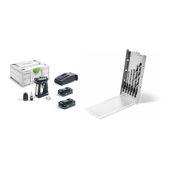 Set Festool Akku-Bohrschrauber C 18 HPC 4,0 I-Plus + Bohrerkassette BKS SYS3 D3-10 CE/W
