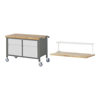 Set STIER Fahrbare Werkbank Premium mit 2 Schubladen und 2 Flügeltüren...