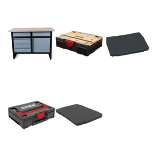 Set STIER Werkbank Basic 5 Schubladen + STIER Systainer I Black Edition + STIER Bodenpolster f Systainer + STIER Systainer T-LOC MFT BLACK-Edition + STIER Welpolster 25 mm Raster f Systainer