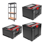 Set STIER Schwerlast-Fachbodenregal Fachlast 600kg + STIER Systainer II Black Edition + STIER Systainer III Black Edition + STIER Systainer IV Black Edition