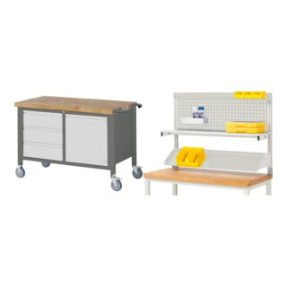 Set STIER Fahrbare Werkbank Premium mit 3 Schubladen und 1 Flügeltür BxTxH...
