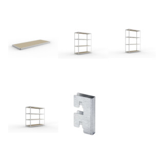 Set SPEED-RACK Zusatzfachebene + Weitspannregal SPEED RACK2000x800x1970 + Weitspannregal SPEED RACK2000x800x2470 + Weitspannregal SPEED RACK2000x800x2970 + Zubehör Päckchen Verdübelungsset + 4 Stück Profilverbinder verzinkt