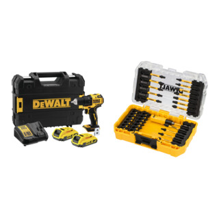 Set DeWalt Akku-Bohrschrauber 18 V, 2 Ah DCD708D2T-QW + Bit-Set 31-tlg. schlagfest