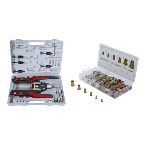 Set STIER Nietzangen-Satz 11tlg + BGS Nietmuttern-Sortiment Stahl 150tlg