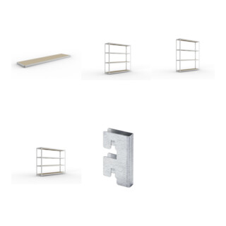 Set SPEED-RACK Zusatzfachebene + Weitspannregal SPEED RACK2500x600x1970 + Weitspannregal SPEED RACK2500x600x2470 + Weitspannregal SPEED RACK2500x600x2970 + Zubehör Päckchen Verdübelungsset + 4 Stück Profilverbinder verzinkt