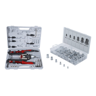 Set STIER Nietzangen-Satz 11tlg + BGS Nietmuttern-Sortiment Alu 150tlg