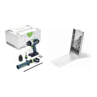 Set Festool Perceuse-visseuse à percussion sans fil TPC 18/4 I-Basic QUADRIVE + Coffret de forets BKS SYS3 D3-10 CE/W