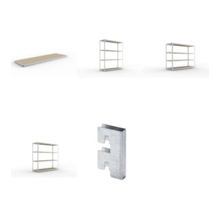 Set SPEED-RACK Zusatzfachebene + Weitspannregal SPEED RACK2500x800x1970 + Weitspannregal SPEED RACK2500x800x2470 + Weitspannregal SPEED RACK2500x800x2970 + Zubehör Päckchen Verdübelungsset + 4 Stück Profilverbinder verzinkt
