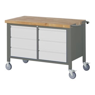Set STIER Fahrbare Werkbank Premium mit 6 Schubladen BxTxH 1250x700x880 mm +...