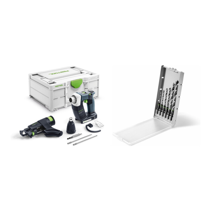 Set Festool Akku-Bauschrauber DWC 18-4500 Basic DURADRIVE + Bohrerkassette BKS SYS3 D3-10 CE/W