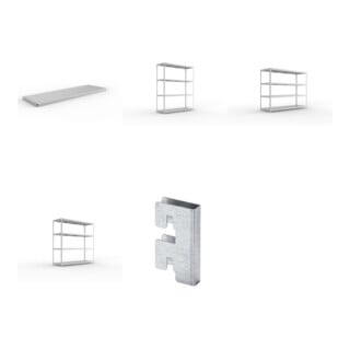Set SPEED-RACK Zusatzfachebene + Weitspannregal vzk 2500x800x1970 + Weitspannregal vzk 2500x800x2470 + Weitspannregal vzk 2500x800x2970 + Zubehör Päckchen Verdübelungsset + 4 Stück Profilverbinder verzinkt