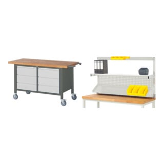 Set STIER Fahrbare Werkbank Premium mit 6 Schubladen BxTxH 1500x700x880 mm +...