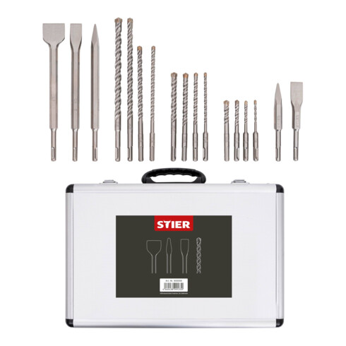 Set Makita Akku-Bohrhammer für SDS-PLUS 2x18 V im MAKPAC + Stier SDS-Plus Bohrer & Meißelsatz, 17-teilig