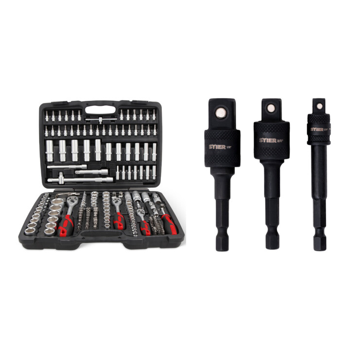 Set STIER Steckschlüssel-Satz 179tlg + Stecknuss-Adapter-Satz 3tlg