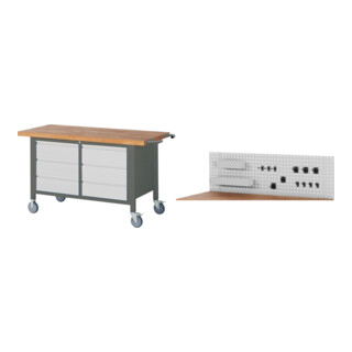 Set STIER Fahrbare Werkbank Premium mit 6 Schubladen BxTxH 1500x700x880 mm +...