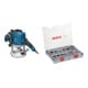 Set BOSCH Oberfräse Holzfräse GOF 1250 CE, mit L-BOXX + Fräser-Set 8-mm-Schaft 15-teilig