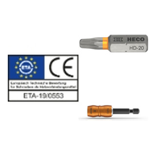 Set HECO Senkkopf TOPIX-plus 5,0 x 80 mit Frästaschen + Bits HD-20 + ClicFix Schnellwechselhalter