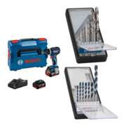 Set Bosch Akku-Schlagbohrschrauber GSB 18V-90 C + 7tlg. Robust Line Holzspiralbohrer-Set + 7tlg. Robust Line Betonbohrer-Set