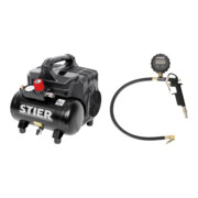 Set STIER Flüsterkompressor FKT 215-8-6 ölfrei + STIER Reifenfüll-Messgerät digital SRFD-12B