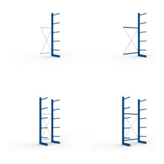 Set KR Ständer IPE 120 einseitig 3000x600 + Kragarmregal AF eins. 3000x1000x600 + Kragarmregal AF eins. 3000x1330x600 + Kragarmregal GF eins. 3000x1000x600 + Kragarmregal GF eins. 3000x1330x600