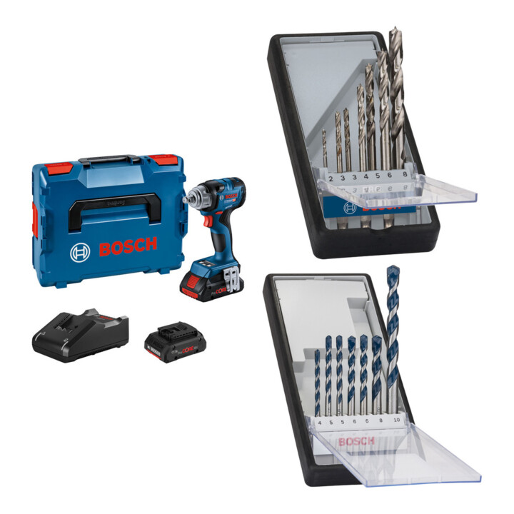 Set Bosch Akku-Drehschlagschrauber GDS 18V-330 HC + 7tlg. Robust Line Holzspiralbohrer-Set + 7tlg. Robust Line Betonbohrer-Set