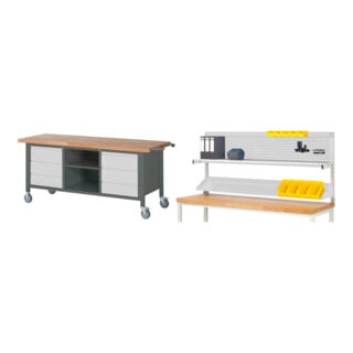 Set STIER Fahrbare Werkbank Premium mit 6 Schubladen und einem offenen Fach...