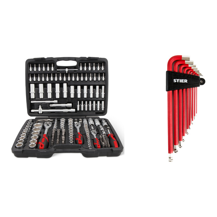 Set STIER Steckschlüssel-Satz 179tlg + Winkelschraubendreher-Satz 9tlg