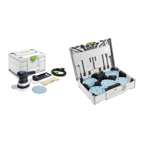 Set Festool Exzenterschleifer ETS 150/3 EQ-Plus + Schleifmittel-Systainer³ SYS-STF D125 GR-Set Granat