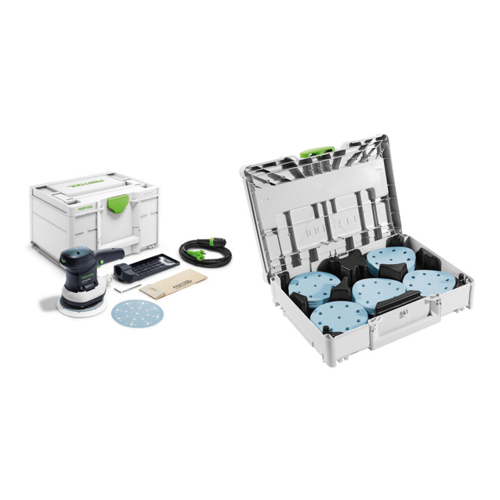 Set Festool Exzenterschleifer ETS 150/3 EQ-Plus + Schleifmittel-Systainer³ SYS-STF D125 GR-Set Granat