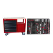 Set STIER Fahrbare Werkbank 7 Frontschubladen und 5 Seitschubladen leer + STIER Steckschlüssel-Satz 1/4'' 3/8'' 1/2'' 179-teilig in Weichschaumeinlage (EVA)