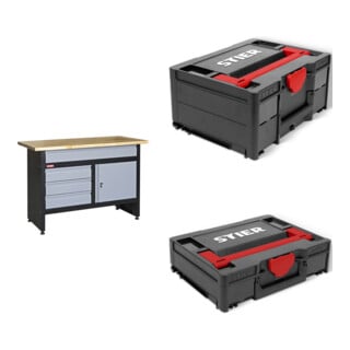 Set STIER Werkbank Basic+ BxTxH 1200x600x840 mm + STIER Systainer³ I Black Edition + STIER Systainer³ II Black Edition